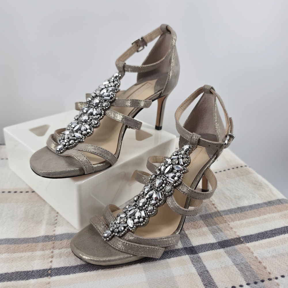 ANTONIO MELANI Womens 6.5M Metallic Champagne Crystal Embellished Heeled Sandals